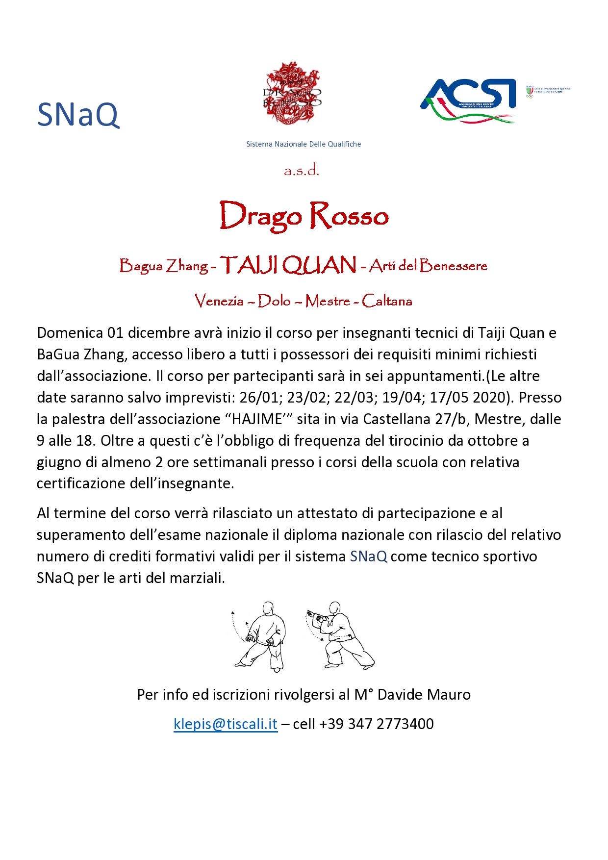 Corso Insegnanti Tecnici Taiji Quan BaGua Zhang